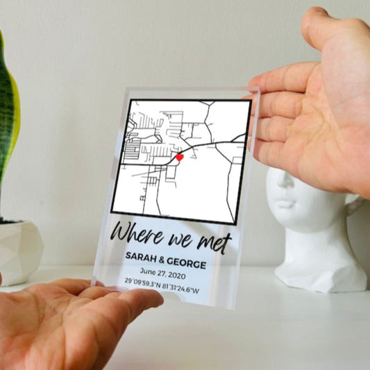 Custom Where We Met Couple Map Plaque