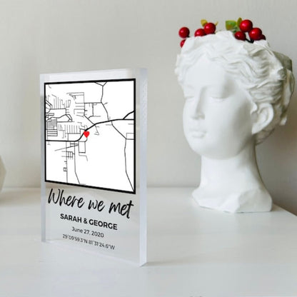 Custom Where We Met Couple Map Plaque