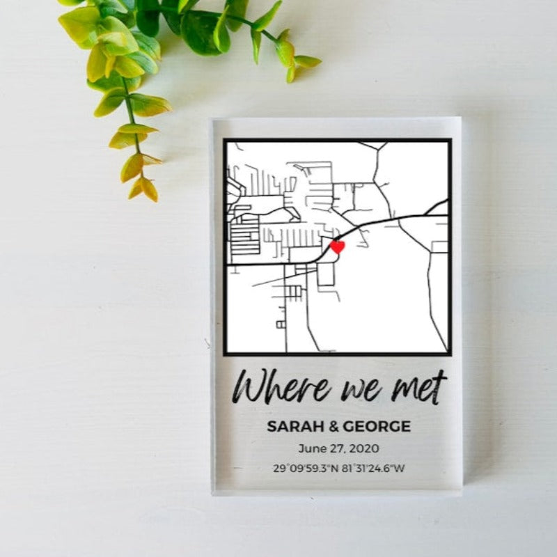 Custom Where We Met Couple Map Plaque