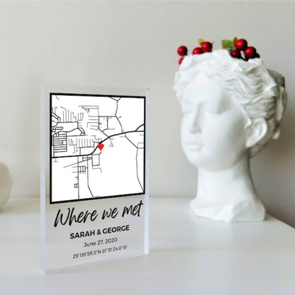 Custom Where We Met Couple Map Plaque