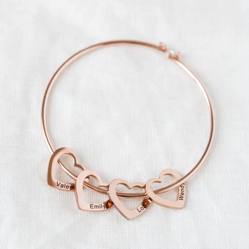 Bangle Bracelet With Customized Engraved Name Charms