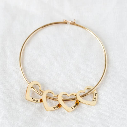 Bangle Bracelet With Customized Engraved Name Charms