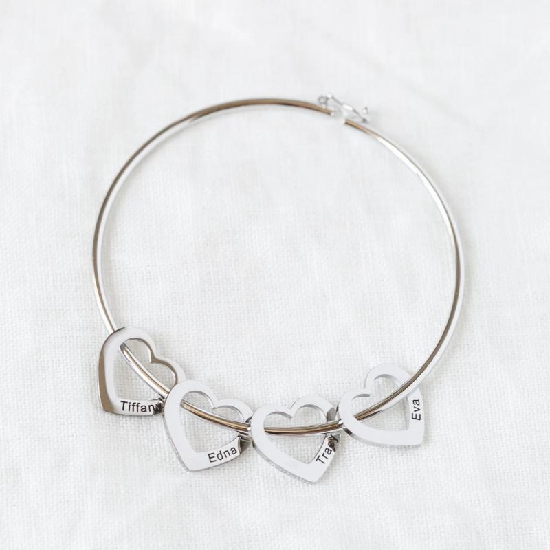 Bangle Bracelet With Customized Engraved Name Charms