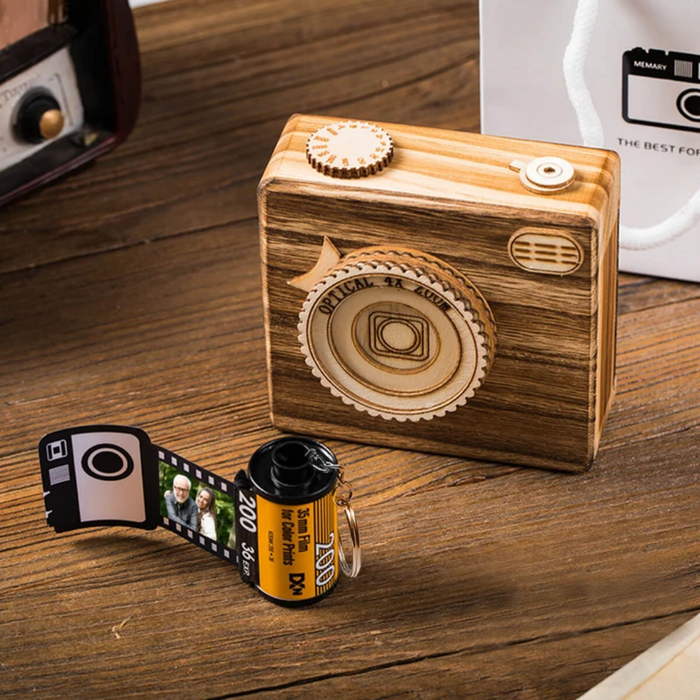 Wooden Box For Film Roll Keychain