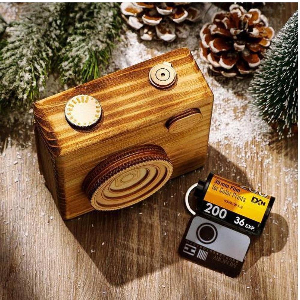 Wooden Box For Film Roll Keychain